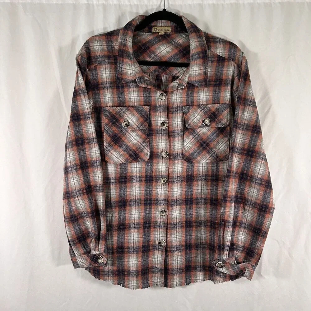 Democracy Flannel Shirt Women's Medium Multicolor Button Up Long Sleeve